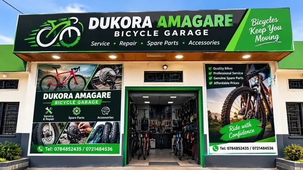 Shopfront signage designed for Dukora Amagare bicycle garage