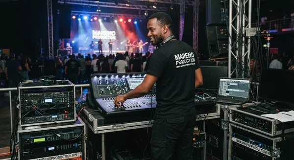 Mareno sound engineer at the mixing desk during a live concert