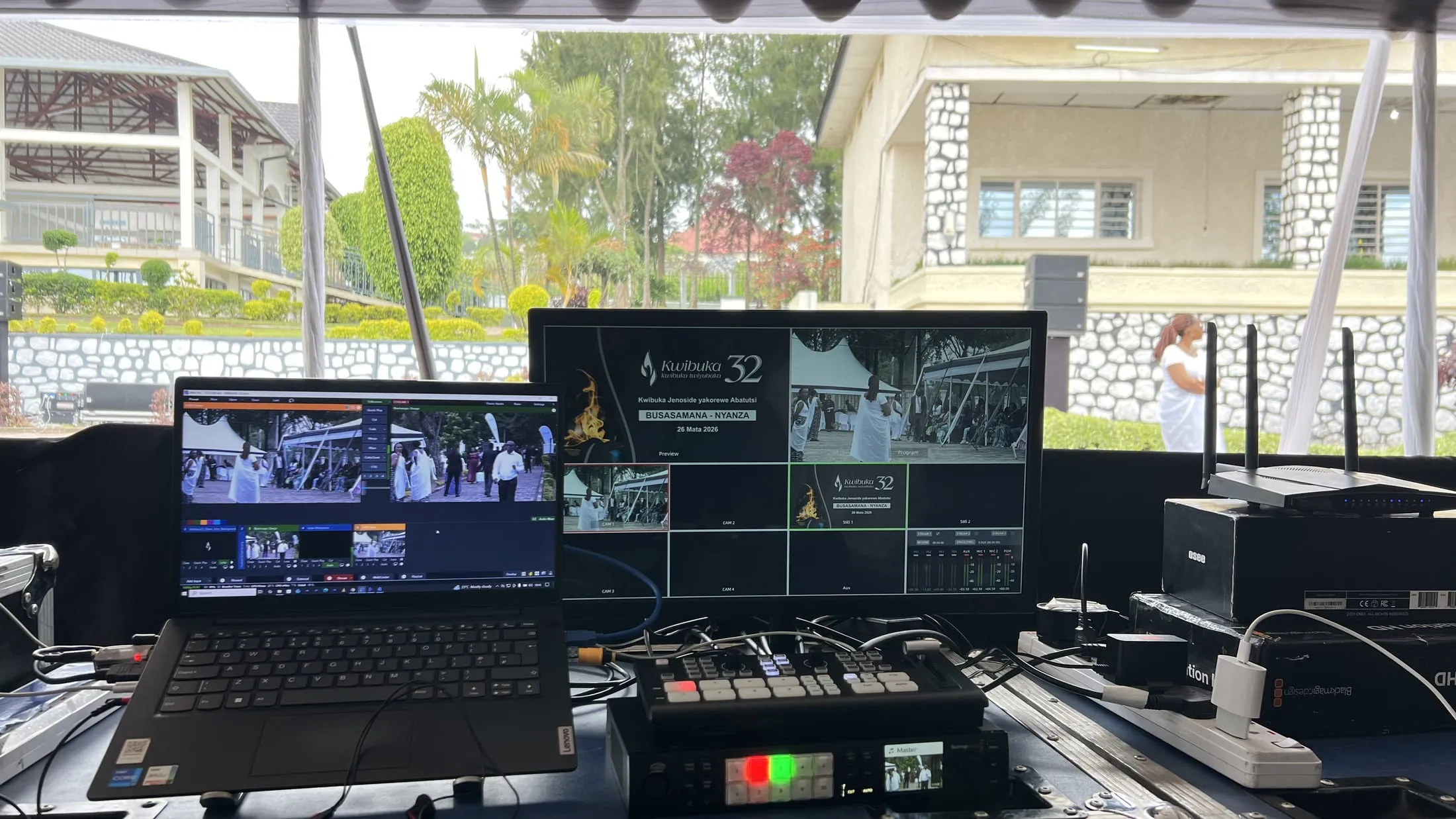 Broadcast setup at the Kwibuka 32 commemoration in Busasamana, Nyanza